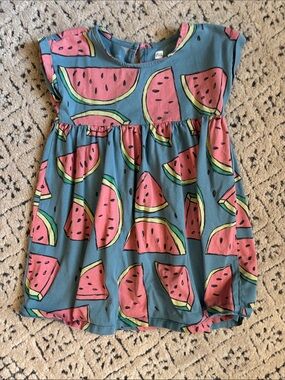 Tea Collection Blue & Pink Watermelon Print Dress Sz 4T